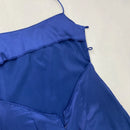 Vestido Longo De Cetim Alça Fina Com Fenda Azul