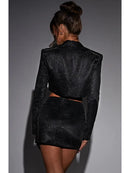 Conjunto 2 Peças Blazer e Saia Com Brilho Prata