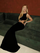 Vestido Longo Efeito Molhado Assimétrico Preto