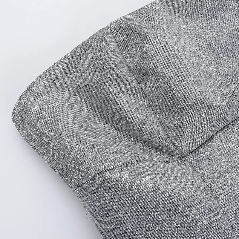 Vestido Curto Tomara Que Caia Com Brilho Cinza Escuro