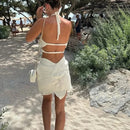 Vestido Curto Crochê Floral Branco