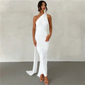 Vestido Longo Drapeado Um Ombro Só Branco