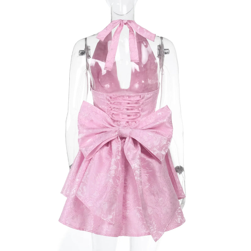 Vestido Curto Rodado Decote V Com Laço Amarelo