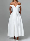 Vestido Longo Estruturado Rodado Ombro a Ombro Branco