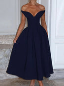 Vestido Longo Estruturado Rodado Ombro a Ombro Branco