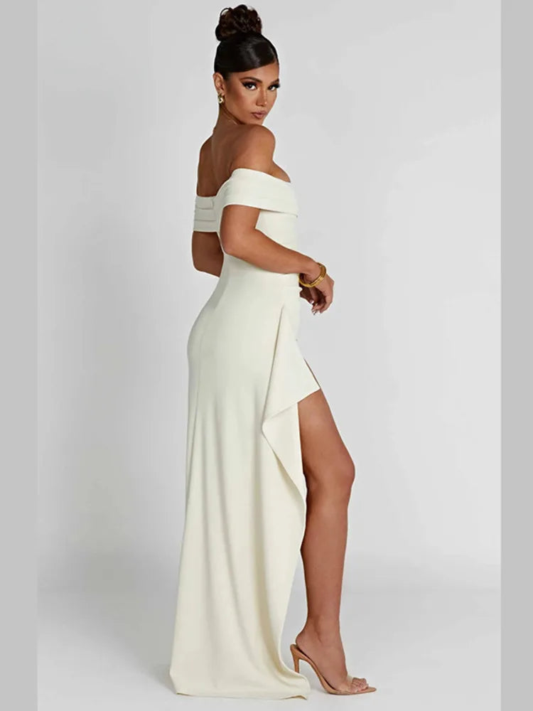Vestido Ombro A Ombro Com Fenda Branco