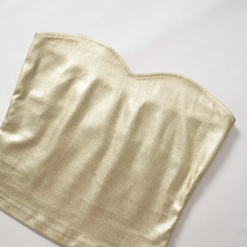 Blusa Curta Tomara Que Caia Metalizada Dourado