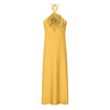 Vestido Longo Em Cetim Com Amarração No Pescoço Amarelo
