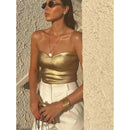 Blusa Curta Tomara Que Caia Metalizada Dourado