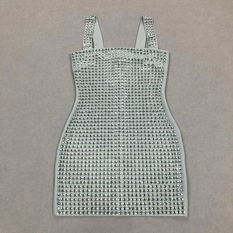 Vestido Curto Tubinho Bordado em Pedrarias Prata