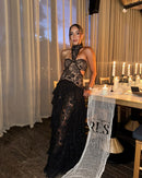 Vestido Longo Todo Rendado Com Babados Branco