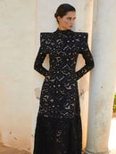 Vestido Longo Rendado Gola Halter Manga Longa Branco