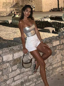 Blusa Curta Tomara Que Caia Metalizada Dourado