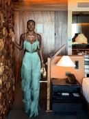 Conjunto 2 Peças Todo Em Franjas Top + Calça Verde