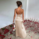 Vestido Longo De Cetim Um Ombro Só Com Fenda Vermelho