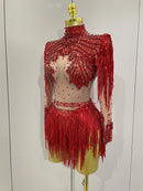 Macaquinho De Tule Manga Longa Com Pedrarias e Franjas