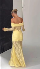 Vestido Longo Estilo Sereia Ombro a Ombro Amarelo