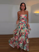 Vestido Longo Estampa Floral Com Babados