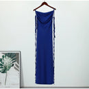 Vestido Longo Cauda Drapeada Alça Fina Azul