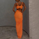 Conjunto Longo Assimétrico Drapeado Laranja