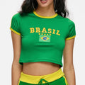 Cropped Manga Curta Com Logo Do Brasil