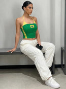 Top Cropped 2 Cores Com Estampa Do Brasil