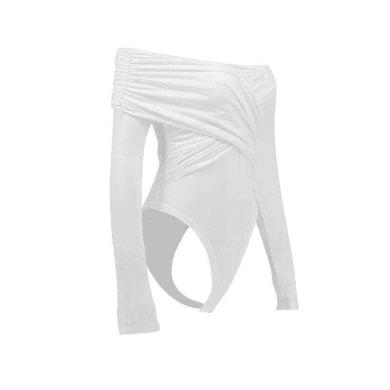 Body De Malha Ombro A Ombro Manga Longa Branco