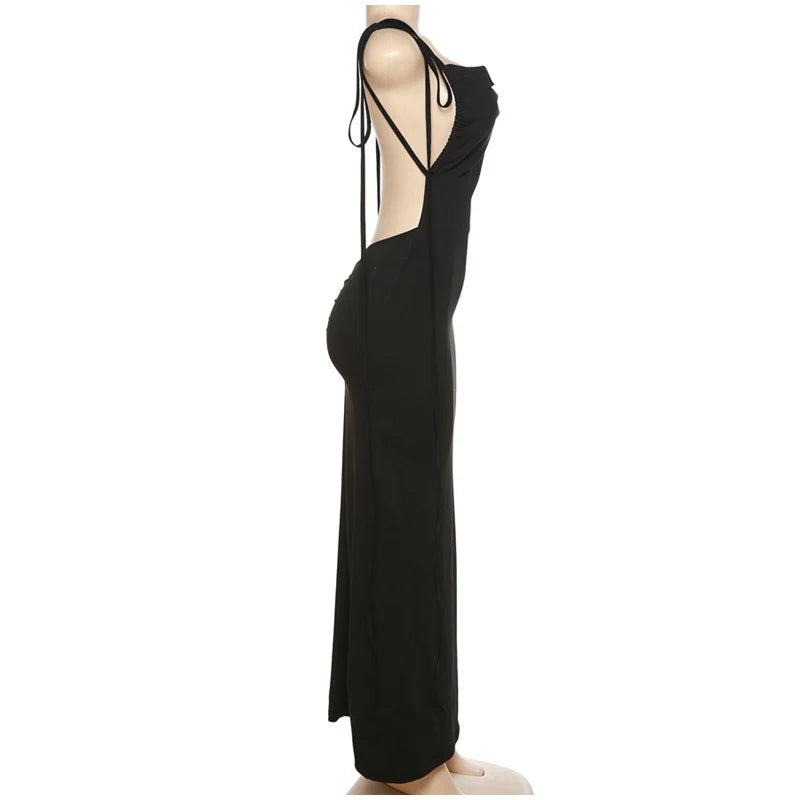 Vestido Longo Cauda Drapeada Alça Fina Rosa