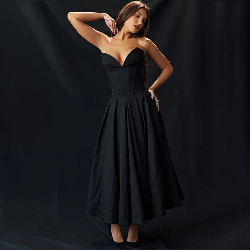 Vestido Rodado Tomara Que Caia Plissado Preto