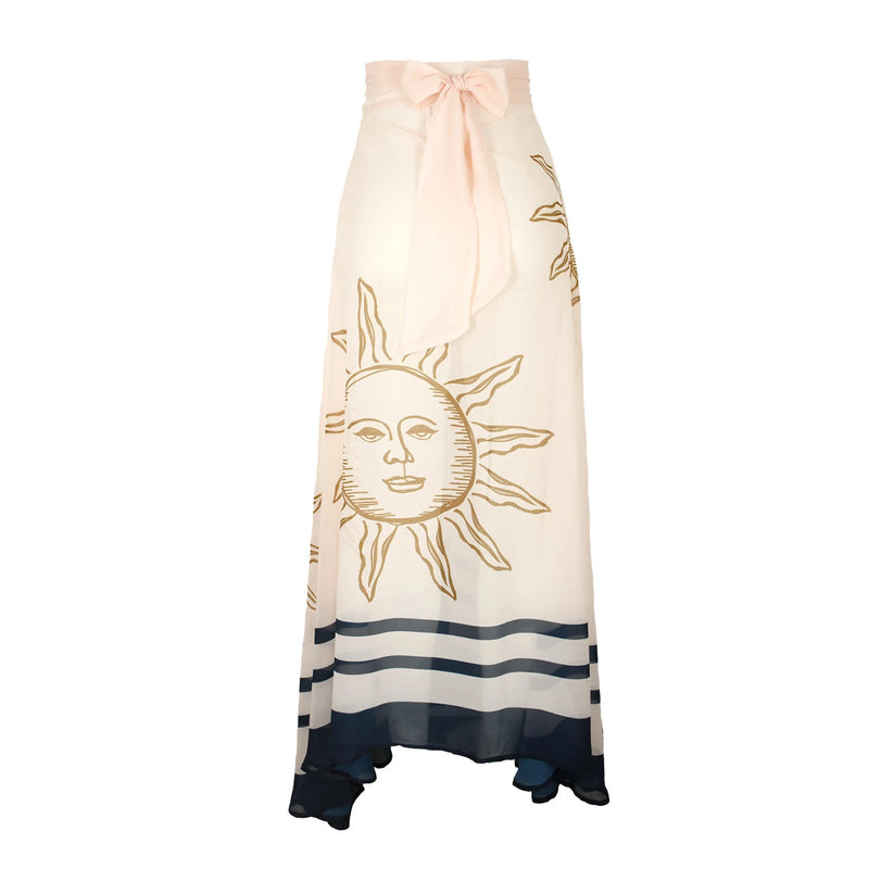 Conjunto 2 Peças Biquíni e Saia Estampa Solar Azul Marinho