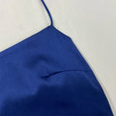 Vestido Longo De Cetim Alça Fina Com Fenda Azul