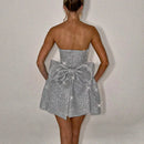 Vestido Curto Tomara Que Caia Com Brilho Cinza Escuro