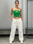 Top Cropped 2 Cores Com Estampa Do Brasil