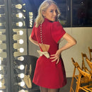 Vestido Curto Com Manga Alfaiataria Vermelho
