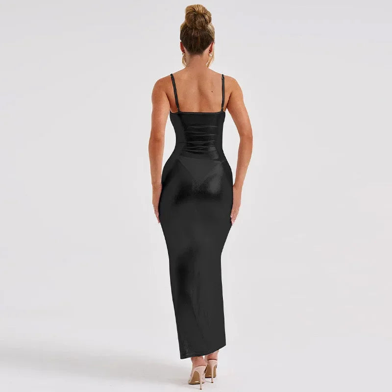 Vestido Midi Alça Fina Cintilante Branco