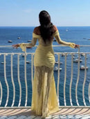 Vestido Longo Estilo Sereia Ombro a Ombro Amarelo