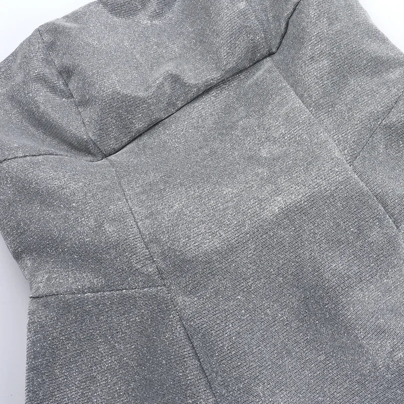 Vestido Curto Tomara Que Caia Com Brilho Cinza Escuro