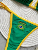 Conjunto De Biquíni 2 Peças Cortininha Fio Dental Estampa Brasil