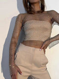 Blusa Manga Longa Translucida Com Strass