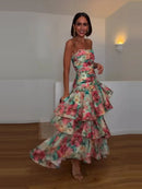 Vestido Longo Estampa Floral Com Babados