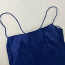 Vestido Longo De Cetim Alça Fina Com Fenda Azul