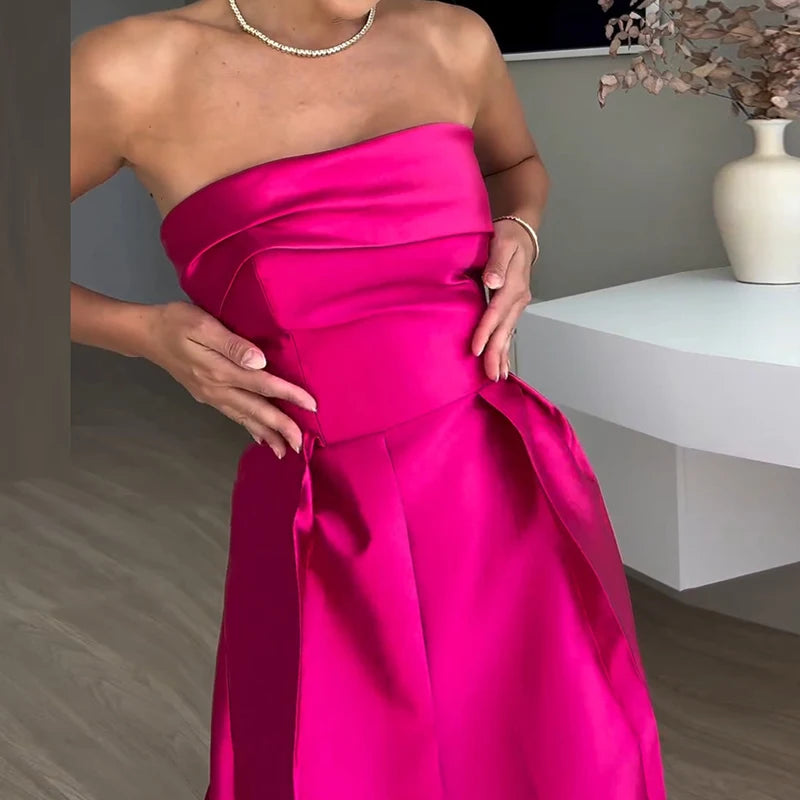 Vestido Longo Elegante Em Cetim Tomara Que Caia Vinho