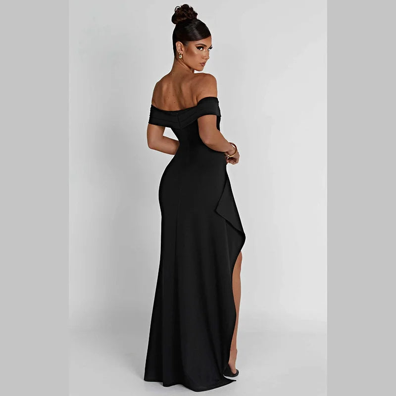 Vestido Ombro A Ombro Com Fenda Preto