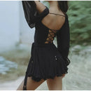 Vestido Curto Em Chiffon Manga Longa Preto