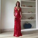 Vestido Longo Todo em Lantejoulas Vermelho
