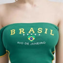 Top Cropped Tomara Que Caia Verde Estampa Brasil