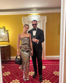 Vestido Longo Bordado De Lantejoulas Alça Fina Preto