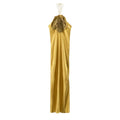 Vestido Longo Em Cetim Com Amarração No Pescoço Amarelo