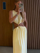 Vestido Longo Efeito Molhado Assimétrico Preto