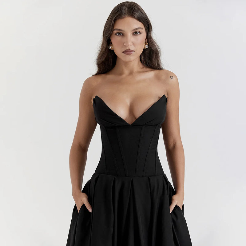 Vestido Rodado Tomara Que Caia Plissado Preto